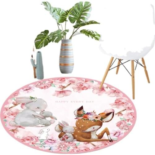 Cartoon Rabbit Round Carpet for Living Room Anti-slip Floor Yoga Pad Crawl Area Rug Children Play Tent Mat Cloakroom