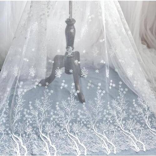 1 Meter Ivory Color Wedding Dress Lace Fabric Snowflake Tree Pattern High End European Lace Fabric Free Shipping 130cm Width