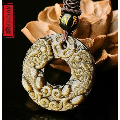 Natural Gold Obsidian Pendant Brave Troops Totem EMF Protection Men And Women Pendant Jewelry Charms Blessing Wealth Necklace