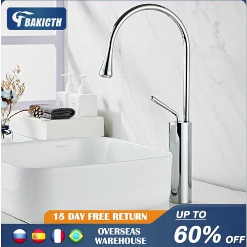 Bakicth Chrome Black White Basin Faucet Single Lever 360 Rotation Spout Brass Mixer Sink Tap For Bathroom Kitchen Hot Cold Water