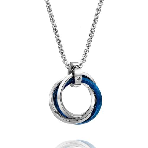 Fashion Geometry 3-Color Circle Pendant Necklace Stainless Steel Blue Black Rose Gold Couple Necklace Mens Party Jewelry Gift