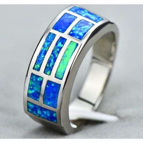 Fashion Boho Female Blue Fire Opal Stone Ring Fashion 10KT White Gold Ring Vintage Wedding Jewelry Promise Rings For Women