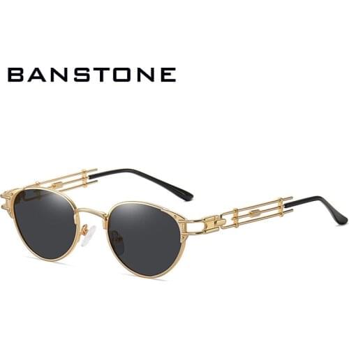 BANSTONE male retro steampunk sunglasses oval man metal frame gold uv400 round sun glasses for women polarized 2021 gift items
