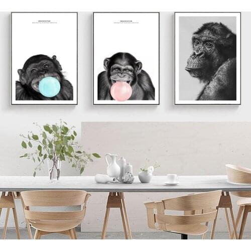 Animals Wall Posters And Prints Chimpanzee With Balloon Wall Art Canvas Prints For Kids Room Decor Monkey Canvas Art Paintings