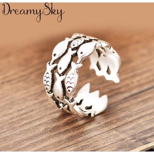 New Arrivals Vintage Fish Rings For Women Large Adjustable Size Finger Ring Fashion Charm Jewelry Valentines Day Gift