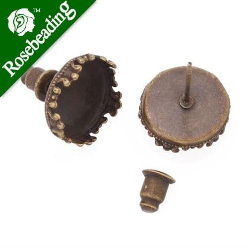 New brand Antique Bronze plated stud earring with a 12mm bezel,fit 12mm glass cabochon;sold 50pcs/pkg