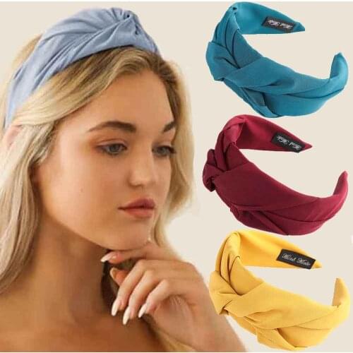 Haimeikang Wide Knotted Hair Bands For Women Solid Color Bezel Hair Hoop Headband Fashion Fabric Hairband Pearl Hair Accessories