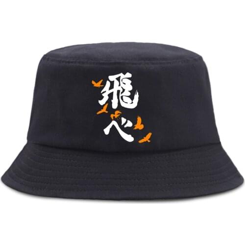 Haikyuu Fly Text Japan Anime Prints Bucket Cap Hip Hop Street Panama Caps Sun Shade Fisherman Hat Quality Summer Sunscreen Hat