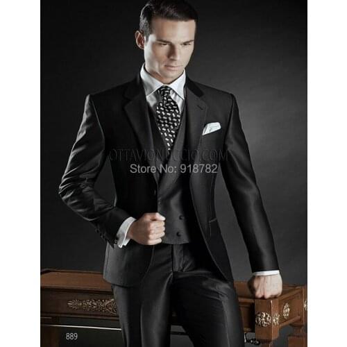 Jackets+Vest+Pants 2017 New Men Suits Slim Custom Made Groom Tuxedo Fashion Bridegroon Business Dress Wedding Black Suit Blazer