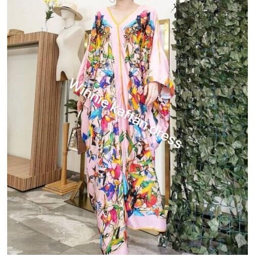Colorful Printed Bohemian Summer V-neck Silk Maxi dress الأوروبية الملابس Kuwait Traditional Muslim women Beach Party dress