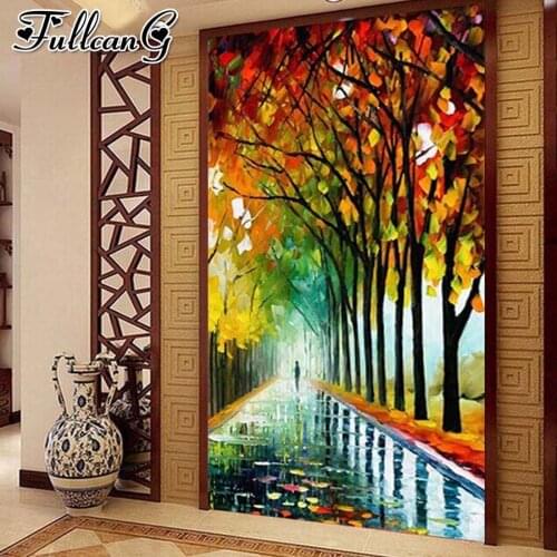 FULLCANG Rainy landscape tree diy full square round drill large diamond painting scenery mosaic embroidery sale decor FC2408