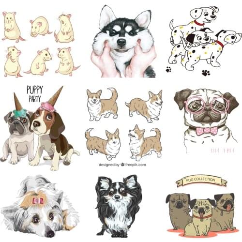 Iron on Transfer for Clothing Thermoadhesive Patches Diy Cute Dogs Appliques Stripes Pvc Patch Thermo-stickers for Children I
