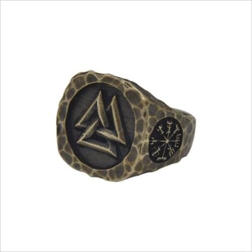Viking Odin Triangle Rune Bronze Ring Fashion Accessories Viking Compass Totem Mens Punk Retro Ring Viking Jewelry