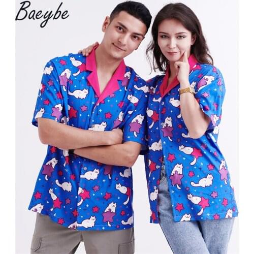 High quality Cute cat cartoon blouses tops anime hawaiian Office shirts for women‘s crop dropshipping wholesale free shipping