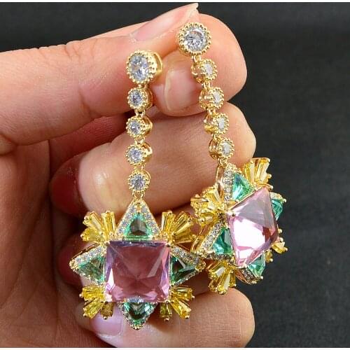 CINKILE Fashion Statement Flower Drop Earrings Large Geometric Square Earring For Women Hanging Dangle Earrings Female Jewelry