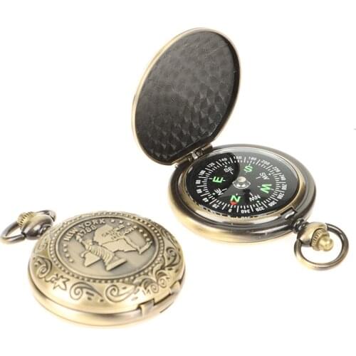 1pc Vintage Bronze Compass Pocket Watch Design Outdoor Hiking Navigation Kid Gift Retro Metal Portable Compass