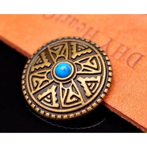 10pcs 1-1/8" Antique Brass Western Turquoise Beads Tribal Celtic Cross Conchos For Leathercraft Wallet Belt Bag Decor