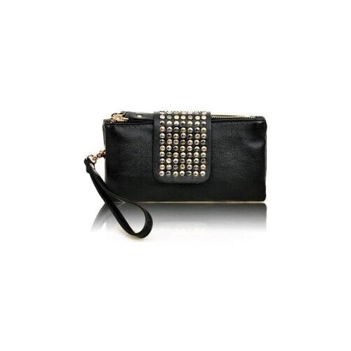 2021 New Pattern Women Long PU Leather Clutch Wallet Bag Female Ladies Fashion Rivet Party Bag Mobile Phone Bag With Straps