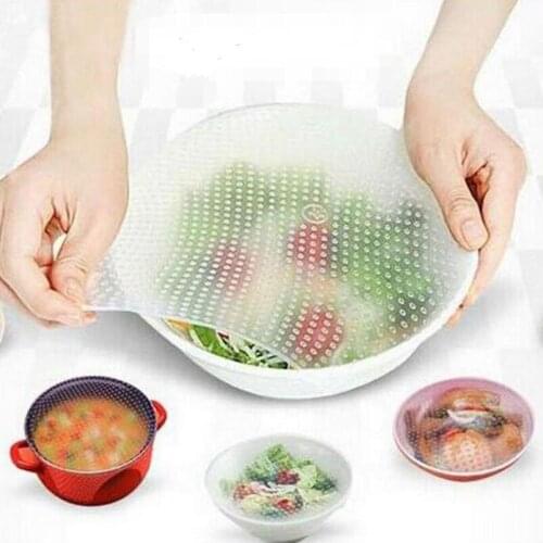 4pcs/set Food Grade Keeping Fresh Wrap Reusable Silicone Seal Vacuum Cover Stretch Lid Kitchen Tools LX6860