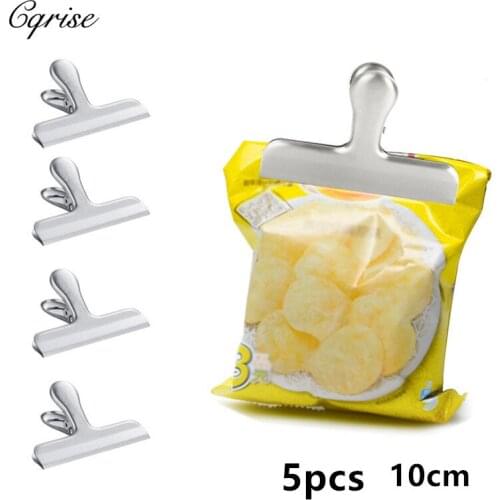 5pcs 10cm Snack Sealing Clips Stainless Steel Food Clips Seal Coffee Beans Seal Food Storage Bag Food Saver Travel Kitchen Tool