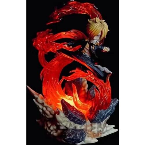 Anime One Piece Sanji Diable Jambe Battle Ver. with Light PVC Action Figure Collectible Model Kids Toys Doll 22cm