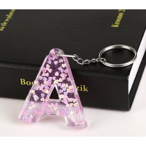 1PC Keyring English Letter Keychain 26 English word Glitter Resin A TO Q Handbag Charms for Woman