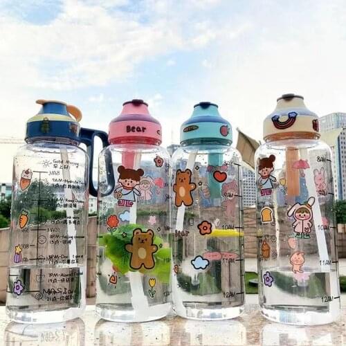 1800 ML Large Capacity Water Bottle Portable Student Cute Cartoon Plastic Straw Cup Summer Travel Outdoor Fitness Sports Bottle