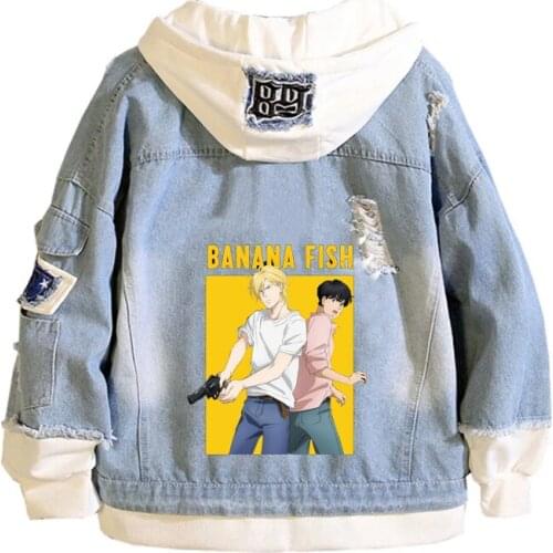 Anime Cartoon Banana Fish Cowboy coat Sweatshirts Jacket Spring Hooded men women Denim Jackets Teenagers Jeans Hoodies