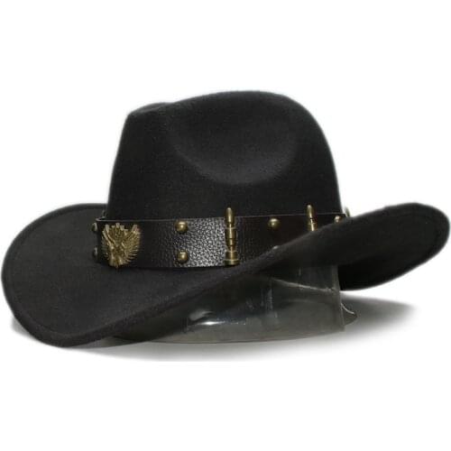 Adult Wool Fedoras Hats with Leather Belt Autumn And Winter Men And Women Wool Cowboy Hats Large Brimmed Bowler Hat A-152