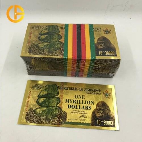 FLC 1000pcs Zimbabwe MYRILLION Dollars 30003 ZEROS Gold 999999 Plastic Banknotes with Box