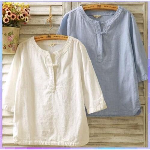 Oversized T-shirt Women Plus Size Solid Cotton Linen Tee Shirt Retro T-Shirt Short Sleeve Tops Summer Blusas Mujer De Moda