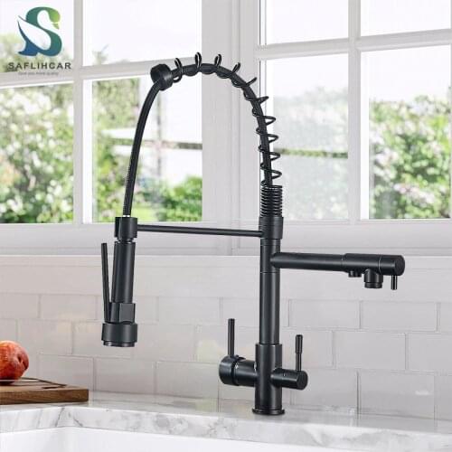 Chrome Kitchen Crane Spring Pull Down Pure Water Faucet Double Handle Hot and Cold Mixer Deck Installation Taps Purified Water