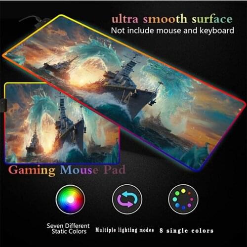 World of Warships RGB Luminous Gaming Mouse Pad Oversized Glowing USB LED Extended Keyboard Rubber Mat Gamer Computer Mousepad