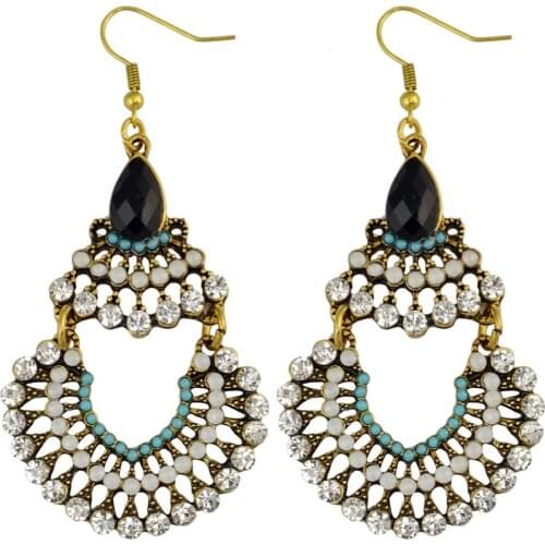 Indian Vintage Gold Alloy Jhumka Earrings for Women Bohemian Resin Rhinestone Drop Earring pendientes Gypsy Tribal Jewelry Gift