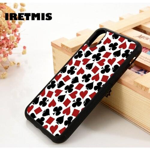 Iretmis 5 5S SE 6 6S TPU Silicone phone case cover for iPhone 7 8 plus X Xs 11 Pro Max XR Poker Playing Card Suit Casino Pattern