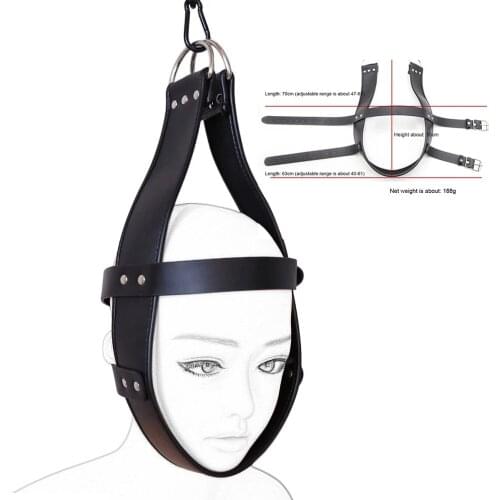 PU Leather Head Suspension Harness Mask Hanger Fetish Head Hood Hanger with D Ring Restraints BDSM Hanging Bondage Adult Games