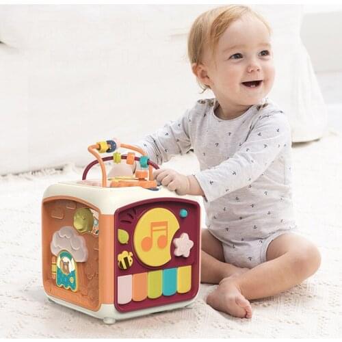 Baby Activity Cube Toddler Toys 7 in 1 Educational Shape Sorter Musical Bead Maze Counting Discovery Toys For Kids Learning