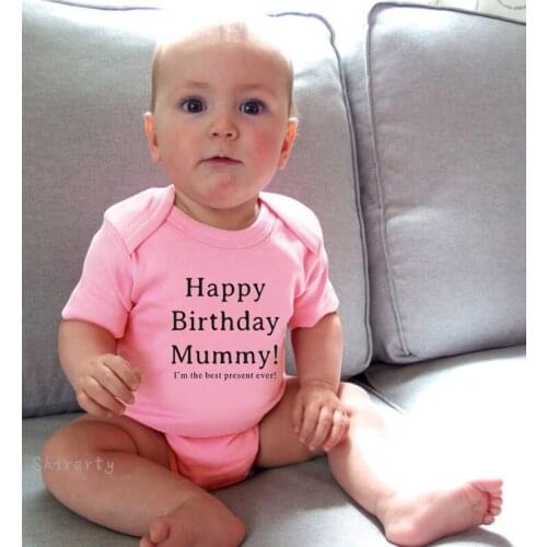 Summer Cotton Baby Clothes Newborn Boys Girls Romper Happy Birthday Mummy Print Cute Soft Infant Romper Sleepsuit Gift for Mom