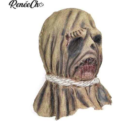 Reneecho Dark Night Of The Scarecrow Adult Mask Bloody Men Burlap Latex Mask Bubba Helmet Halloween Costume Prop