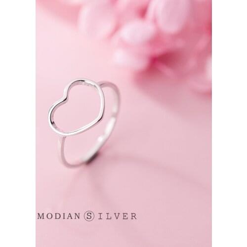 Modian Minimalist Hollow Out Hearts Finger Ring for Women Pure 925 Sterling Silver Free Size Ring Fashion Fine Jewelry Bijoux