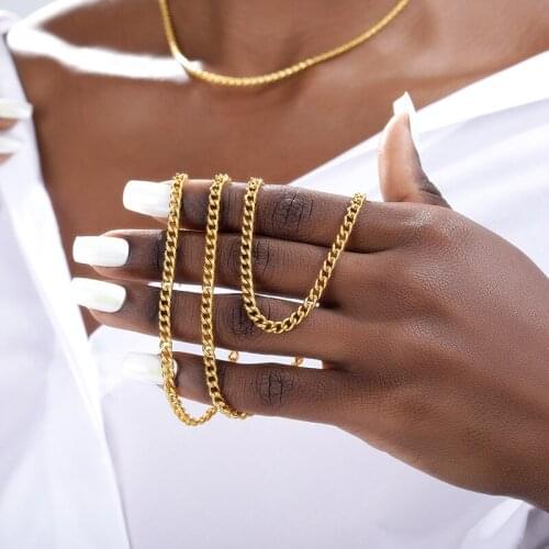 Mens Necklaces Chains Stainless Steel Gold Silver Color Necklace for Men Women Curb Cuban Vintage Gold Tone Solid Metal Jewelry