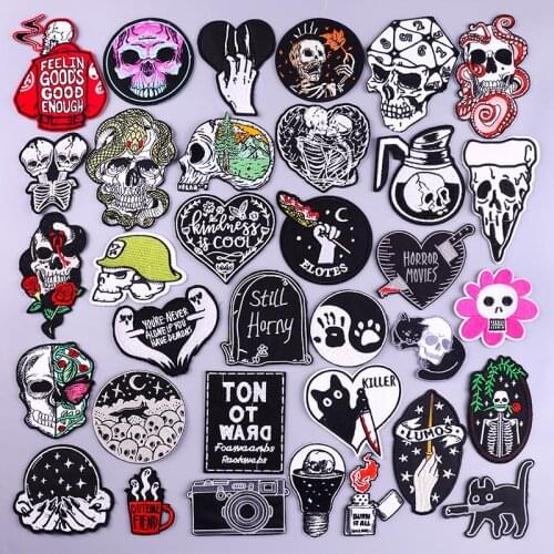 Punk Patch Iron On Patches For Clothes Skull Embroidery Patches Sew On Clothing Thermoadhesive Patches For Clothing Stripe Decor