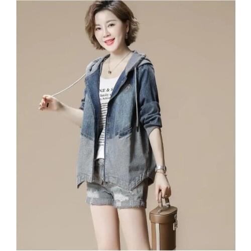 2021 Spring And Autumn New Womens Hooded Denim Jacket Korean Fashion Loose And Thin Popular All-Match Jacket Temperament