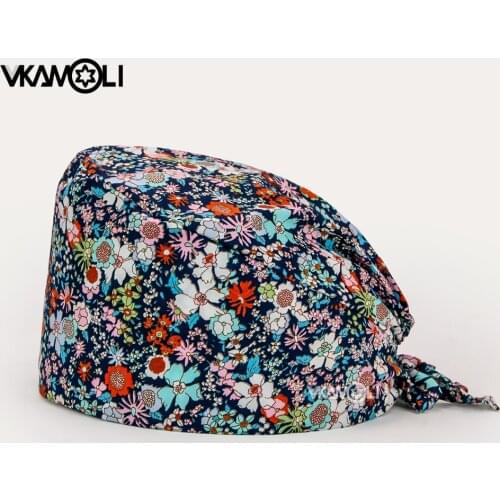 New Women Scrubs cap Flower Printed gorros quirofano mujer breathable print adjustable pet shop work hats beauty hats