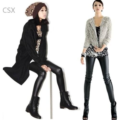 MwOiiOwM 2018 New Arrival Winter Faux Leather Legging Splendid Stretch Pencil Pants Black Footless Leggings Drop Shipping 29