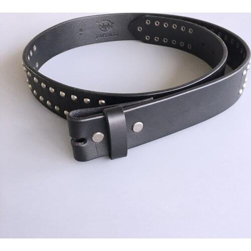 New Jeansfriend Black Punk Nails Studded Genuine Leather Belt Solid Real Leather Belt Snap On Belt Gurtel BELT1-006BK
