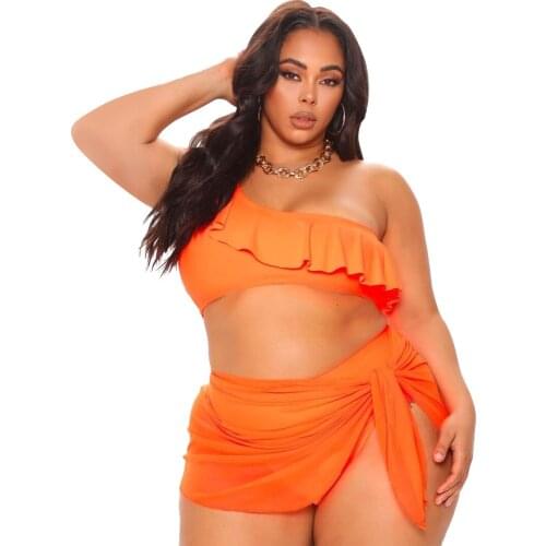 New Three Pieces Bikini Set Cover Up Swimwear Women Swimsuit Solid Orange Bikini and cover up set Bathing Suit Beachwear