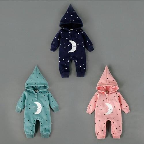 Baby Boy Girl Clothes Full Sleeve Hooded Sweater Jumpsuit Infant Bebe Overalls Toddlers Cotton Rompers Moon Star Outfit Homewear