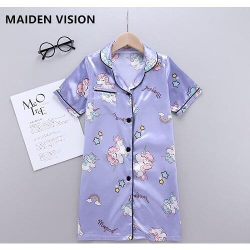 3-12year Childrens pajamas Dress Spring summer Baby Kids Clothes Girls Ice silk satin Cartoon printing Tops robe home Wear