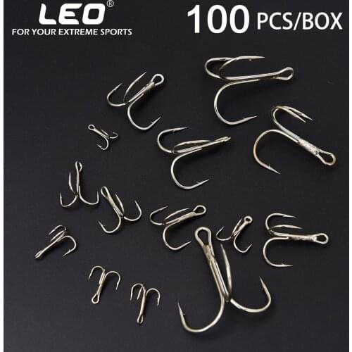 100pcs/box Leo Fishing Hooks 27438 Boxed White Treble Anchor Hook Barbed Fishing Accessories Pesca 1#-12# 1/0#-5/0# Lure Tool